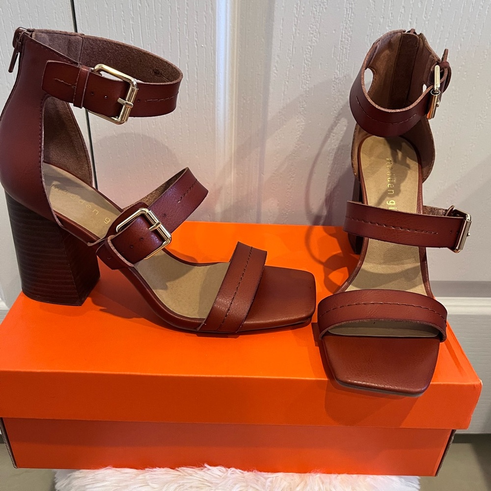 Brown leather like heels